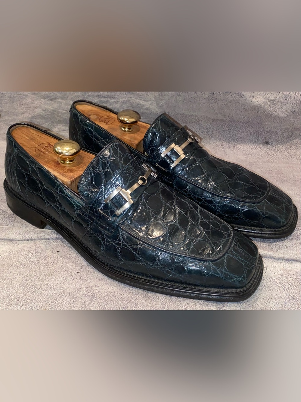 WORN 5x Mezlan Platinum Crocodile Horsebit Loafers Casual Dress Shoes 9.5 Rhodas